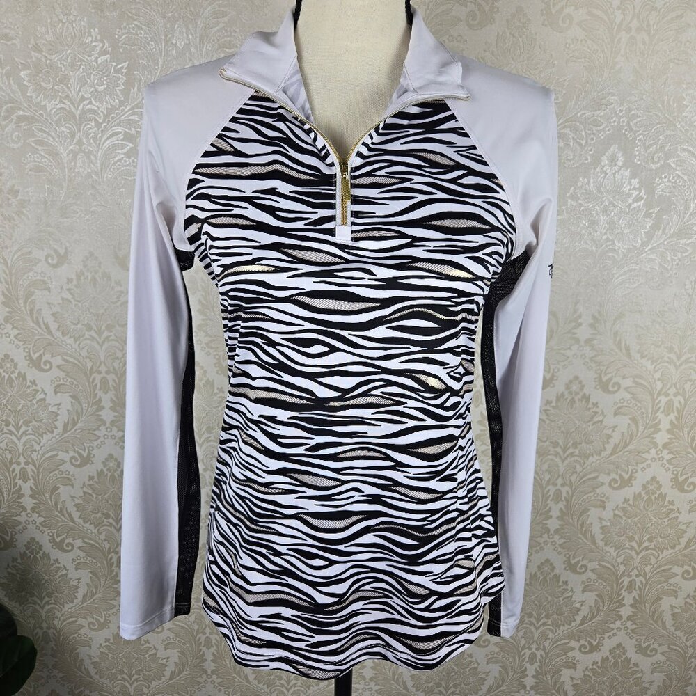 Greg Norman Sz Small Zebra 1/4 Zip Pullover Gold Metallic Play Dry Solar XP